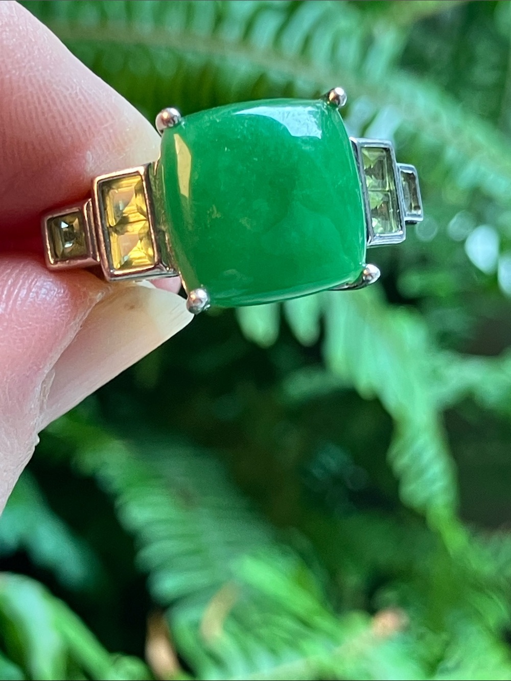 Burmese Jade Peridot Sterling Silver Statement Ring